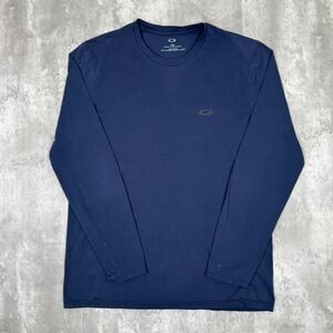 Oakley T-Shirt Men's Medium Blue Tech Logo Long Sleeve Streetwear Skate Y2K